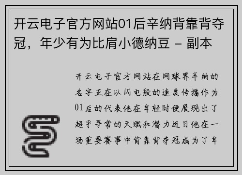 开云电子官方网站01后辛纳背靠背夺冠，年少有为比肩小德纳豆 - 副本 - 副本